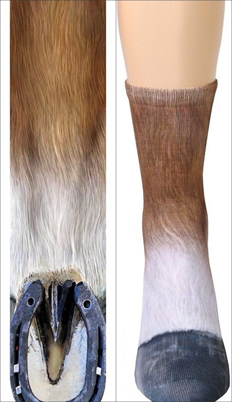 Tiaronics 3D Socks Unisex Adult Animal Paw Crew Socks - Sublimated Print (Horse) - Image 1